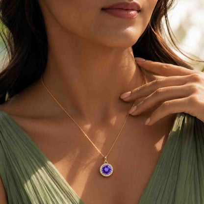 pendant polished pendant round gemstone purple stone necklace jewelry gift fashion necklace dainty pendant simple pendant