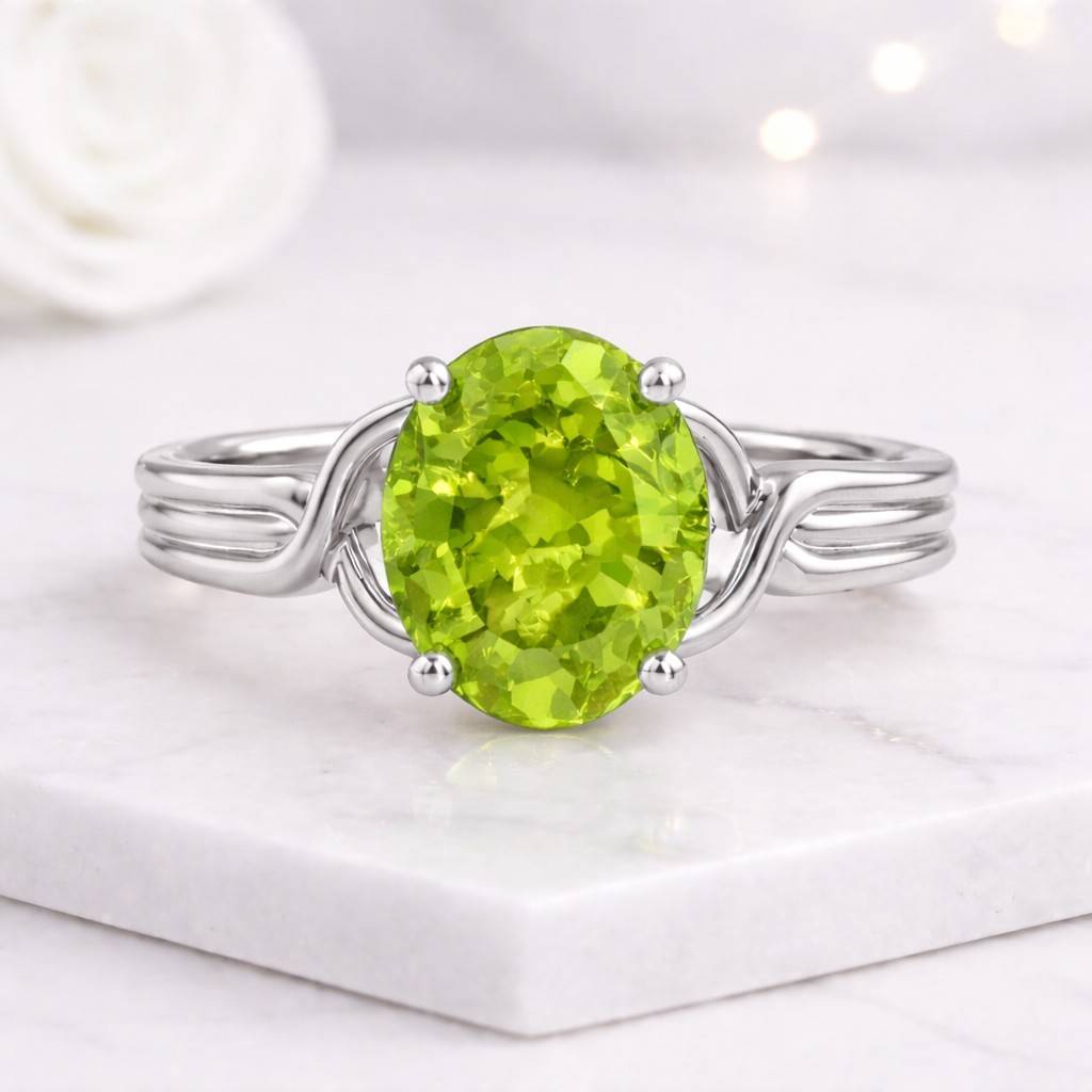 peridot ring green gemstone ring oval peridot ring solitaire ring silver ring statement ring women ring handmade ring fine jewelry bright green ring prong setting ring oval stone ring gemstone jewelry elegant ring