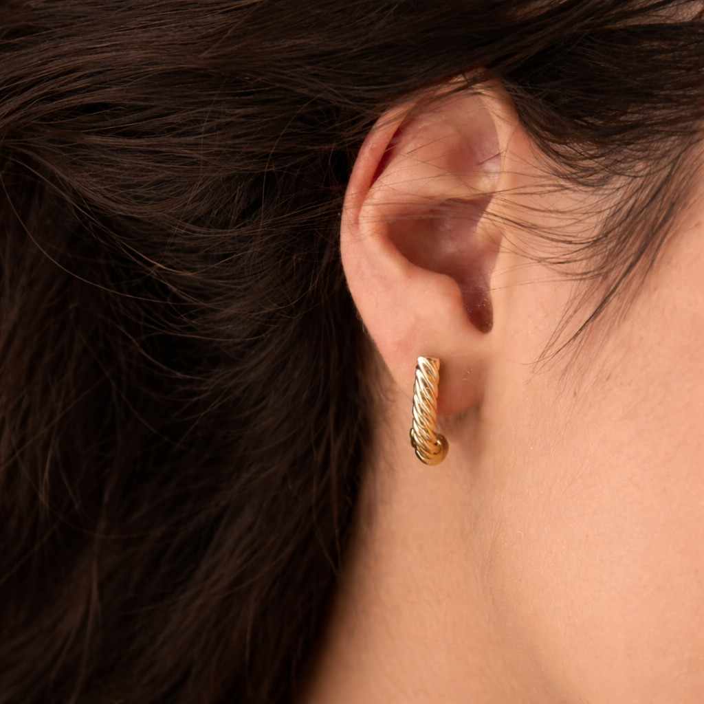 pierced earrings post back earrings secure back earrings smooth earrings braided hoops spiral earrings twist design earrings rounded hoops tube earrings glossy earrings