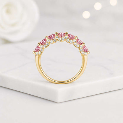 pink eternity band pink wedding band pink anniversary ring pink stacking ring pink gemstone band pink gold ring round stone ring half band