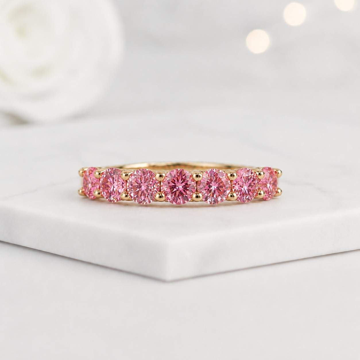 pink ring eternity ring half eternity ring gemstone ring stackable ring band ring pink stone ring gold ring fine jewelry women ring dainty ring