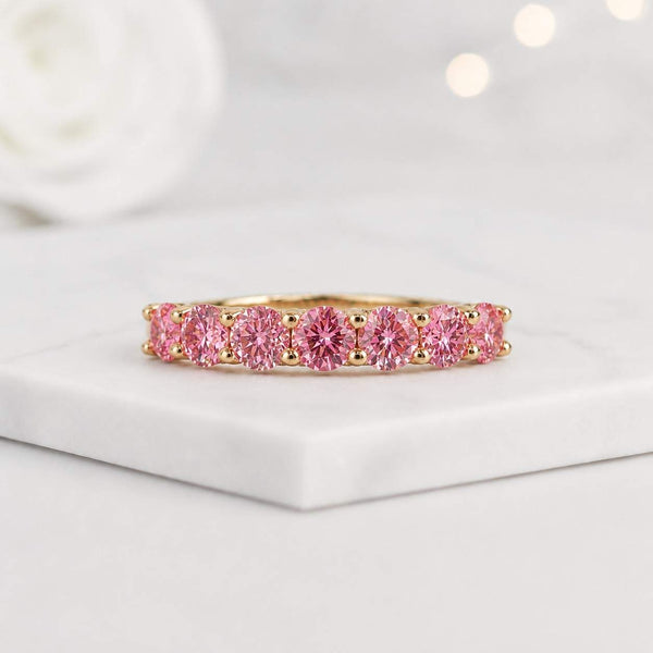 pink ring eternity ring half eternity ring gemstone ring stackable ring band ring pink stone ring gold ring fine jewelry women ring dainty ring
