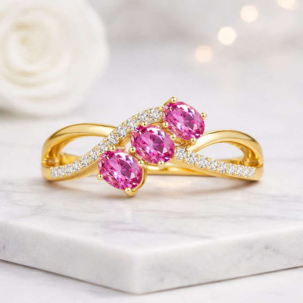 pink sapphire ring three stone ring oval sapphire ring white gold ring infinity ring crossover ring twisted band ring gemstone ring women ring fine jewelry statement ring promise ring anniversary ring stackable ring