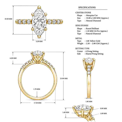 14K Gold Marquise Cut Lab Grown Diamond Engagement Ring