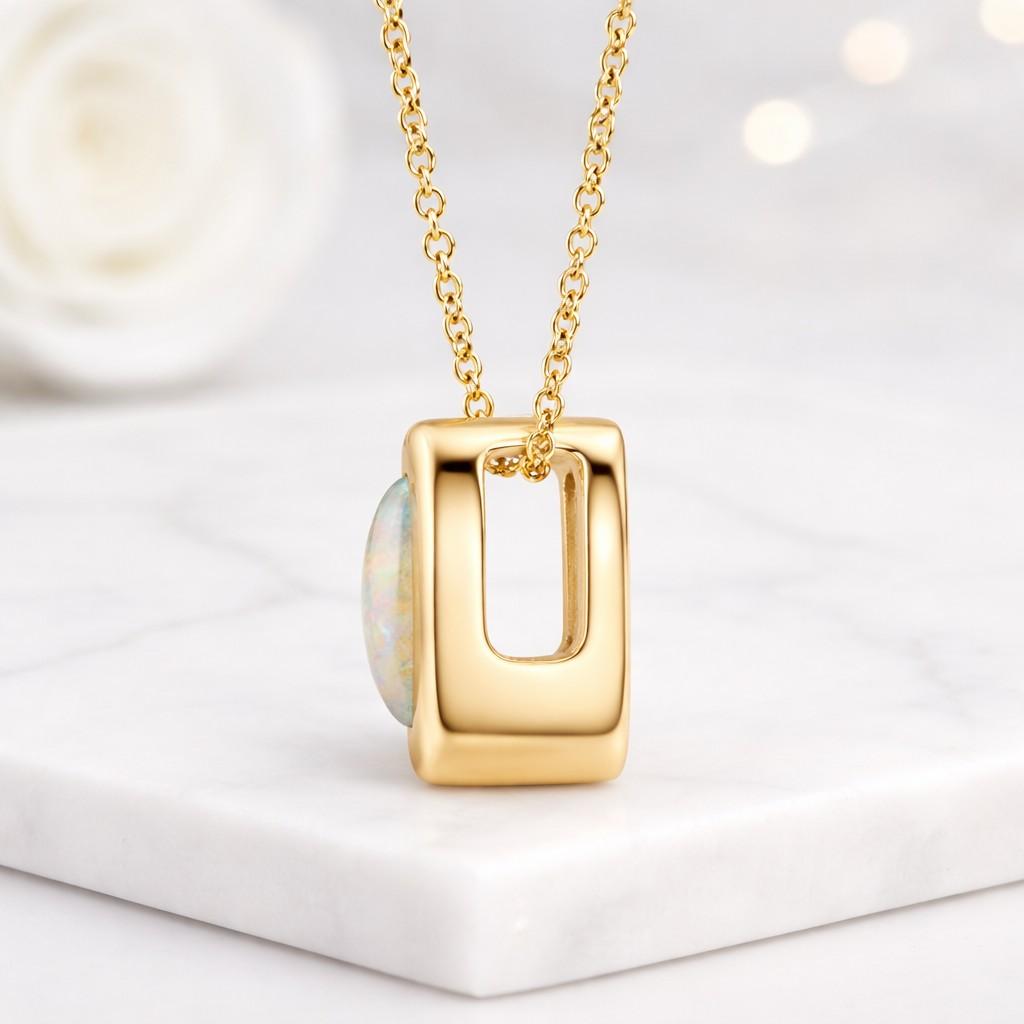 polished gold pendant smooth pendant cabochon pendant white gemstone necklace colorful opal jewelry rainbow opal pendant iridescent pendant glossy pendant