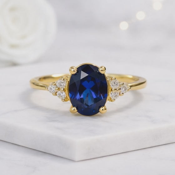 Moissanite Diamond Bridal Ring Gemstone Ring Oval Blue Sapphire
