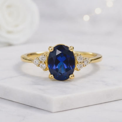 Moissanite Diamond Bridal Ring Gemstone Ring Oval Blue Sapphire
