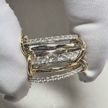 14K Solid Gold Multi Link Connected Ring For Her