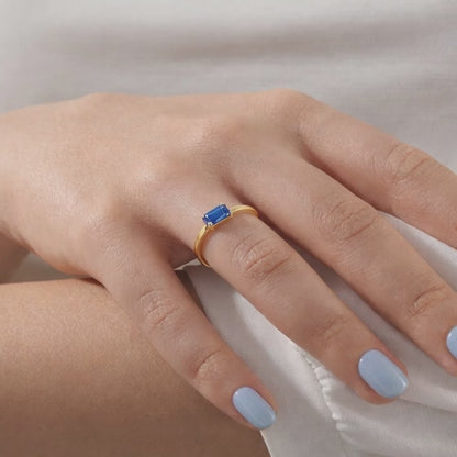 Women Dainty Statement Ring Baguette Sapphire Ring