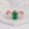 emerald engagement ring green engagement ring emerald cut engagement ring gold engagement ring three stone engagement ring
