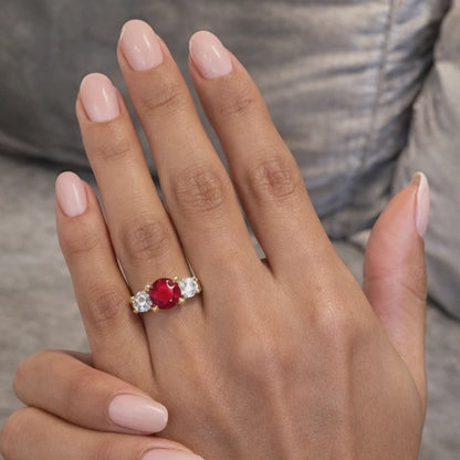 Ruby Three Stone Engagement Ring 