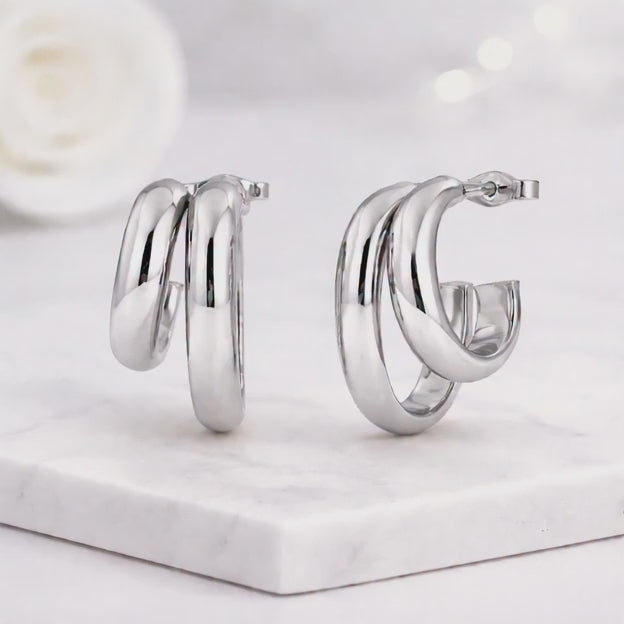 chunky hoop earrings double band hoops crossover hoops wide hoop earrings thick band hoops rounded hoops tube hoops bold hoop earrings