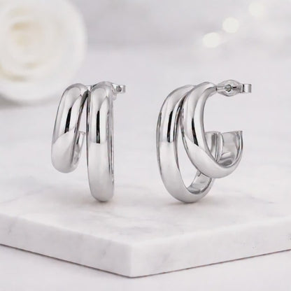 chunky hoop earrings double band hoops crossover hoops wide hoop earrings thick band hoops rounded hoops tube hoops bold hoop earrings