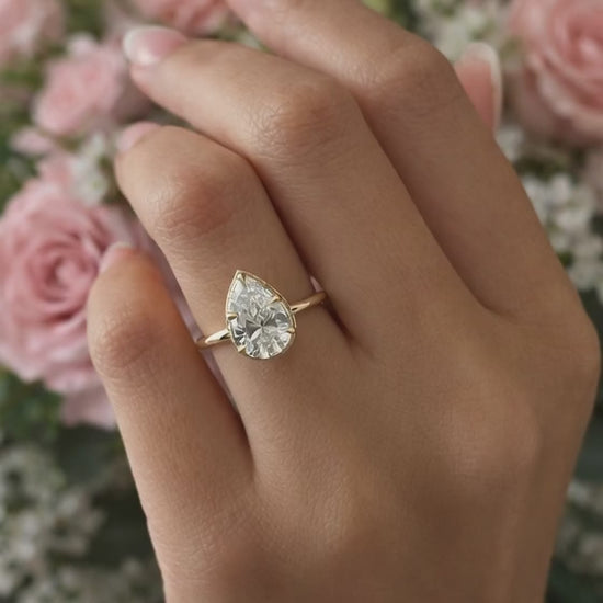 2ct Pear Cut Lab Grown Diamond Engagement Ring 14K Solid Gold Dainty Wedding Ring
