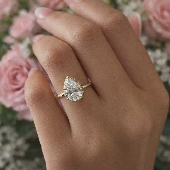 2ct Pear Cut Lab Grown Diamond Engagement Ring 14K Solid Gold Dainty Wedding Ring