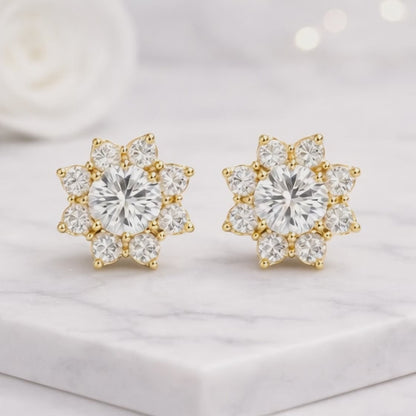  Round Diamond Halo Stud Earrings For Her