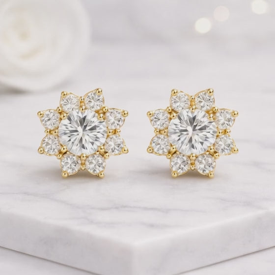  Round Diamond Halo Stud Earrings For Her