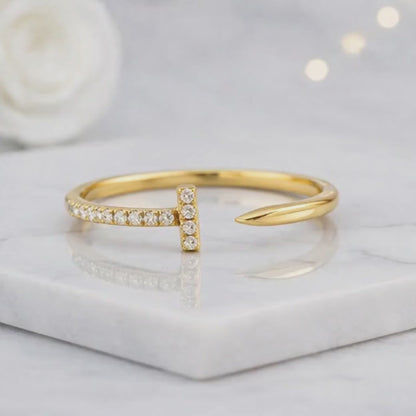 nail head ring open cuff ring pave band ring crystal pave ring gold cuff ring adjustable band ring wraparound ring