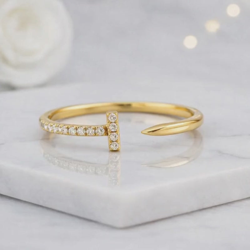 nail head ring open cuff ring pave band ring crystal pave ring gold cuff ring adjustable band ring wraparound ring