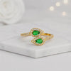 pear stone ring green gemstone ring crystal ring bright green ring open band ring crossover ring leaf shape ring