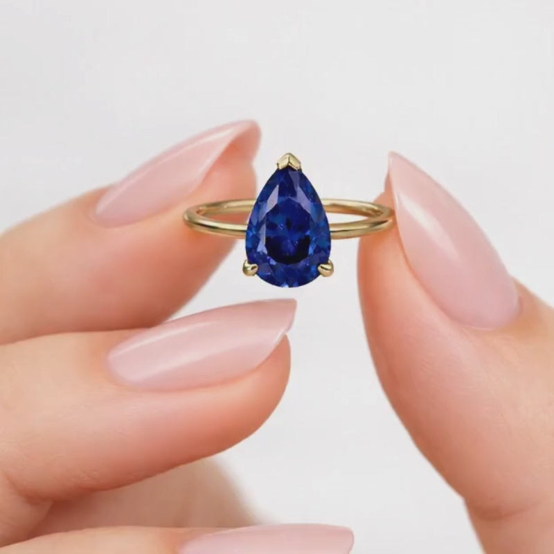 pear cut ring blue gemstone ring solitaire jewelry teardrop gemstone ring fashion ring women jewelry