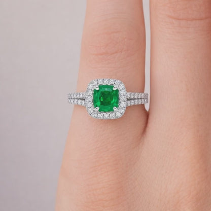 Split Shank Style Cushion Gemstone Ring Cushion Cut Emerald Ring 14K Gold Green Gemstone Engagement Ring
