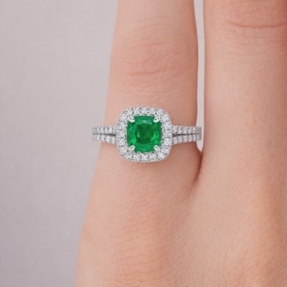 Split Shank Style Cushion Gemstone Ring Cushion Cut Emerald Ring 14K Gold Green Gemstone Engagement Ring
