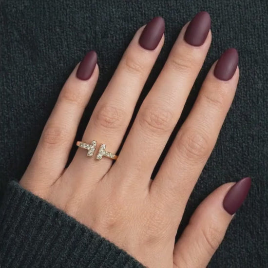 double t ring crossover ring open band ring gemstone ring gold band ring crystal band ring petite ring delicate ring