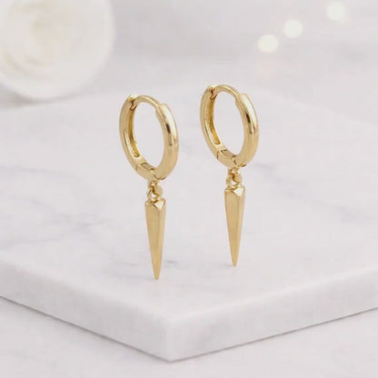 14K Gold Spike Drop Hoop Earrings