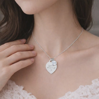 heart pendant love pendant silver pendant engraved pendant charm pendant crystal necklace birthstone necklace name necklace