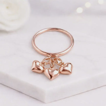 puff heart ring puffy heart ring dangle ring charm band ring gold band ring heart drop ring heart band ring