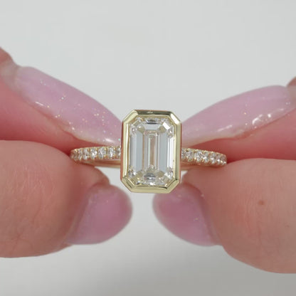 Emerald Cut Hidden Halo Diamond Ring