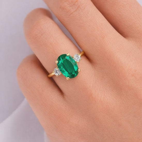 Oval Cut Emerald Engagement ring 14K Black gold Promise Ring May Birthstone ring Gothic Leaf Ring Green Gemstone Ring Anniversary Gift Women
