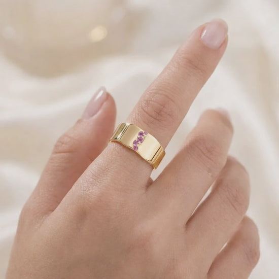 smooth band thick ring curved ring wave ring contour ring pink gem ring gemstone ring fashion ring modern ring