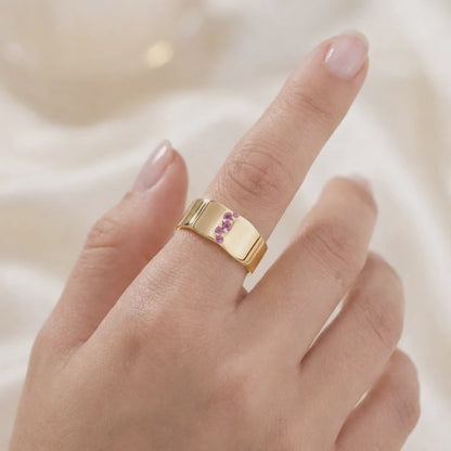 smooth band thick ring curved ring wave ring contour ring pink gem ring gemstone ring fashion ring modern ring