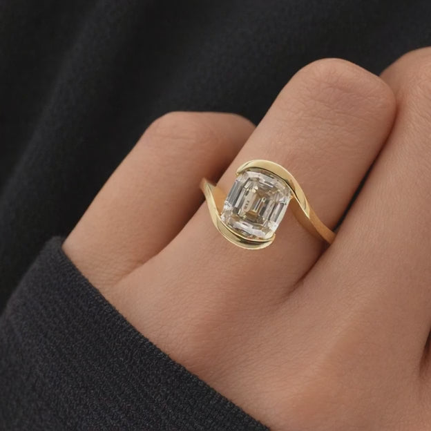cushion cut ring emerald cut ring bezel ring wave band ring yellow gold ring engagement ring bridal jewelry solitaire jewelry fine ring