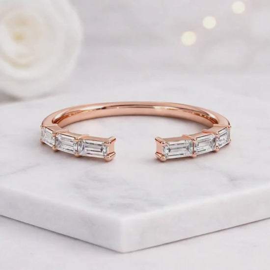baguette stone ring open band ring crystal band ring clear stone ring minimalist ring chic ring ladies ring