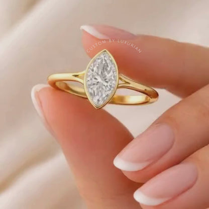 Lab Grown Diamond Ring Bezel Set 14k Solid Gold Anniversary Ring