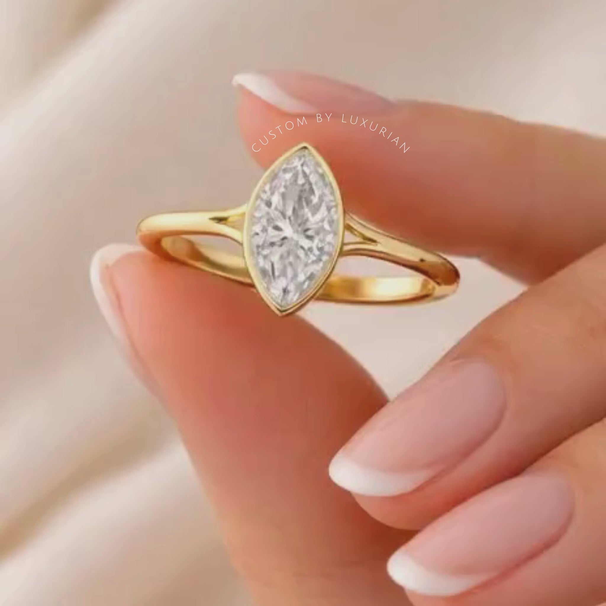 Lab Grown Diamond Ring Bezel Set 14k Solid Gold Anniversary Ring