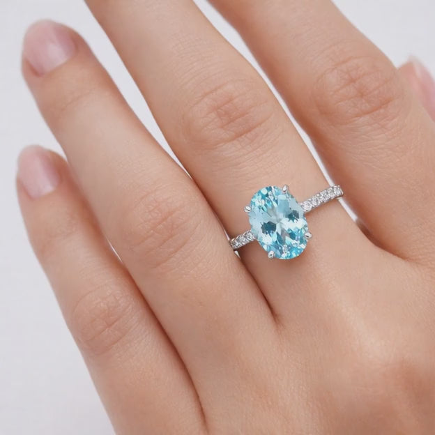 gemstone jewelry elegant ring classic ring handmade ring oval stone ring prong setting ring pave band ring