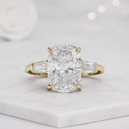 Tapered Baguette Side Stones Three Stone Ring