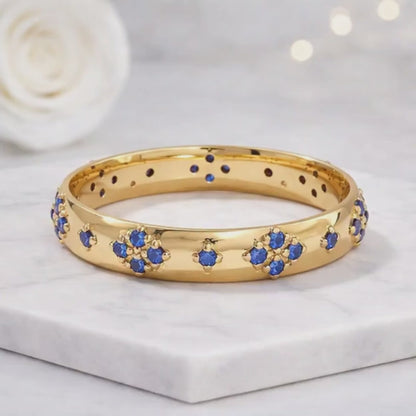 everyday ring statement ring floral cluster ring sapphire band blue gemstone ring yellow gold ring wedding band ring anniversary ring fashion ring designer ring handmade ring bridal ring gift ring timeless ring modern ring