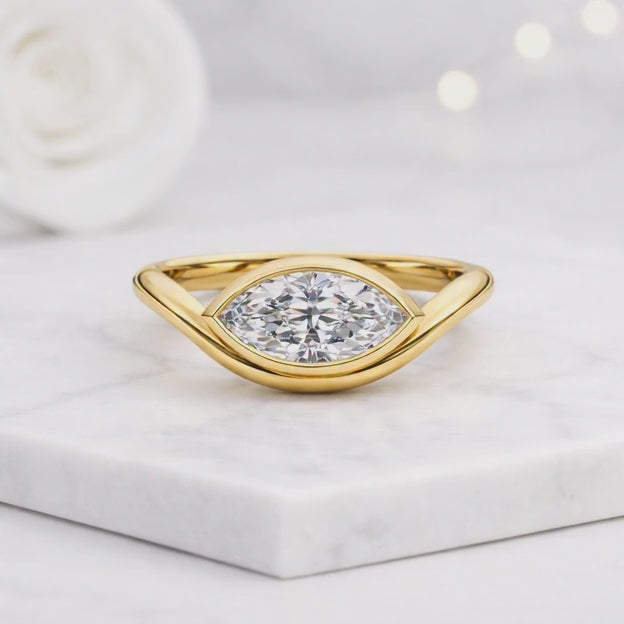 marquise engagement ring marquise solitaire ring bezel engagement ring yellow gold ring unique engagement ring modern engagement ring minimalist engagement ring