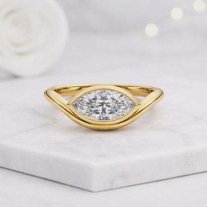 marquise engagement ring marquise solitaire ring bezel engagement ring yellow gold ring unique engagement ring modern engagement ring minimalist engagement ring
