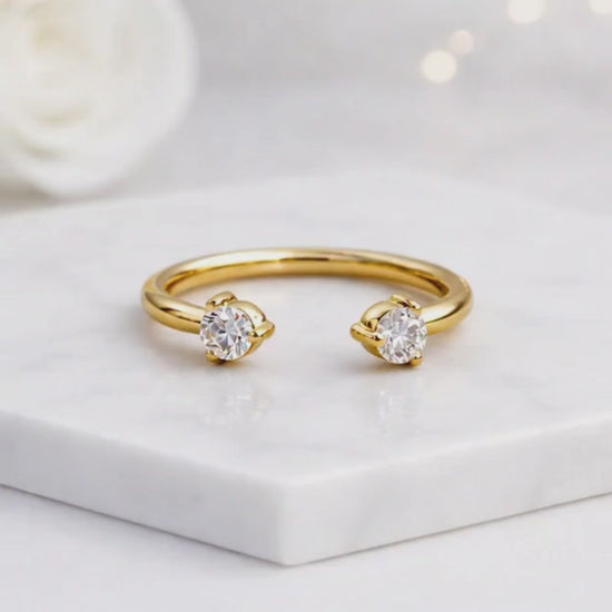 dual stone ring open ended ring cuff ring split ring round stone ring prong setting ring slim ring stackable ring