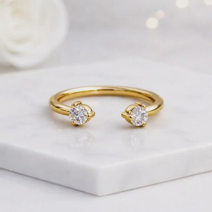 dual stone ring open ended ring cuff ring split ring round stone ring prong setting ring slim ring stackable ring