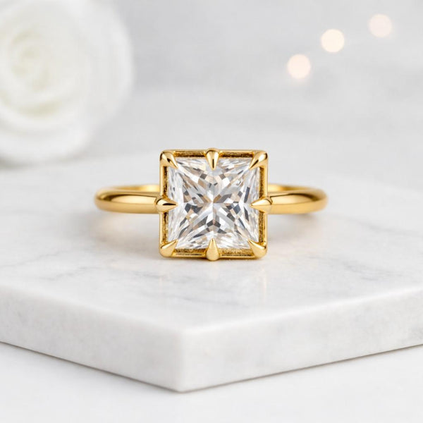 princess cut ring solitaire ring gold ring square ring engagement ring promise ring statement ring fine jewelry