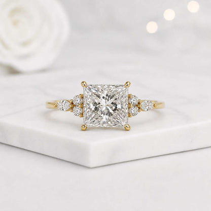 princess cut ring square engagement ring rose gold ring solitaire ring halo free ring side stone ring
