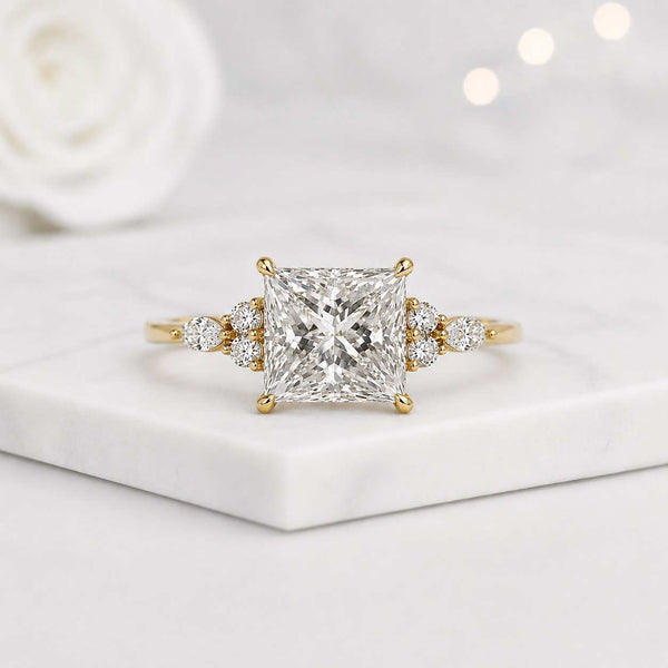 princess cut ring square engagement ring rose gold ring solitaire ring halo free ring side stone ring