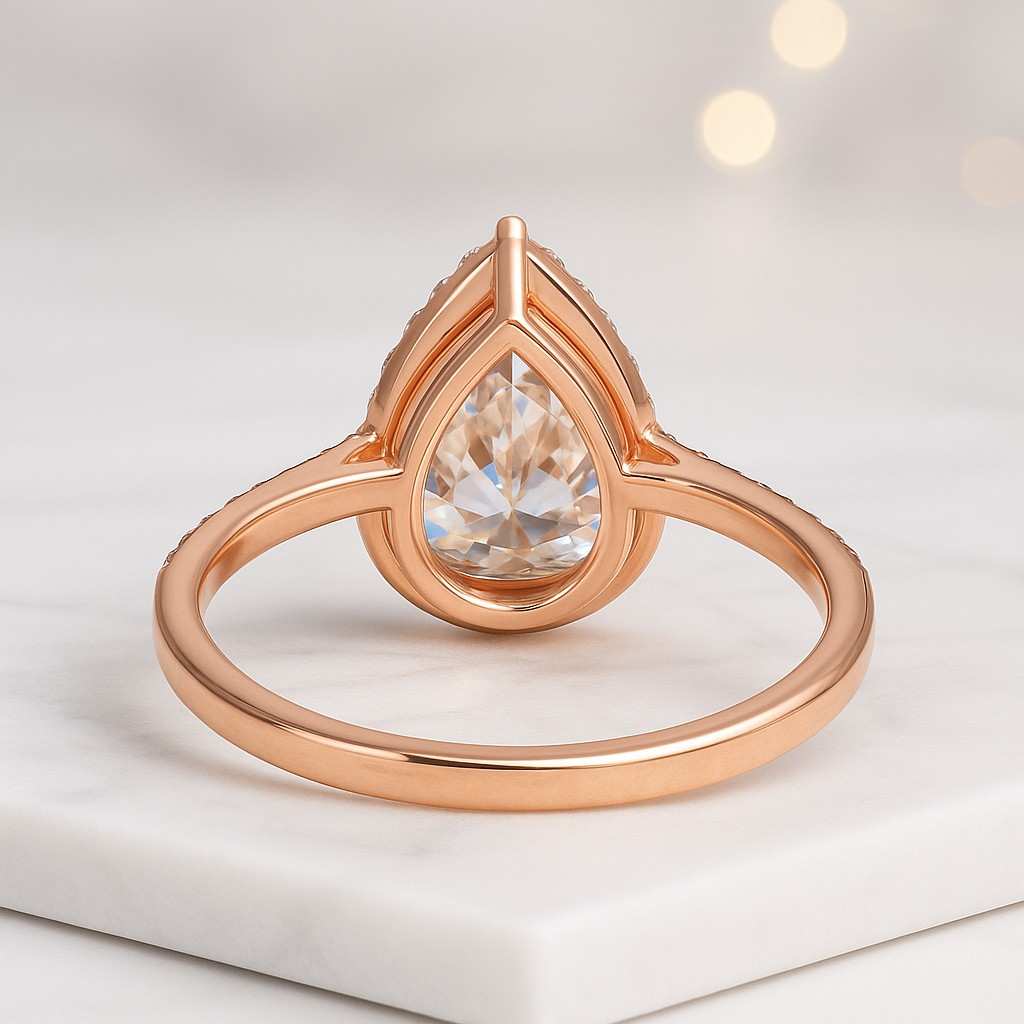 promise Wedding Ring Pear diamond ring Pave 14K Yellow Gold Engagement Ring